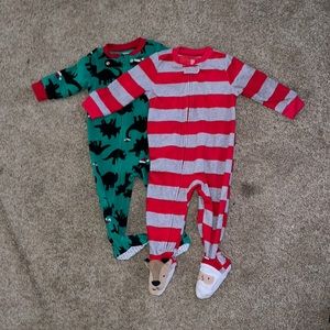 2 holiday footie pajamas
